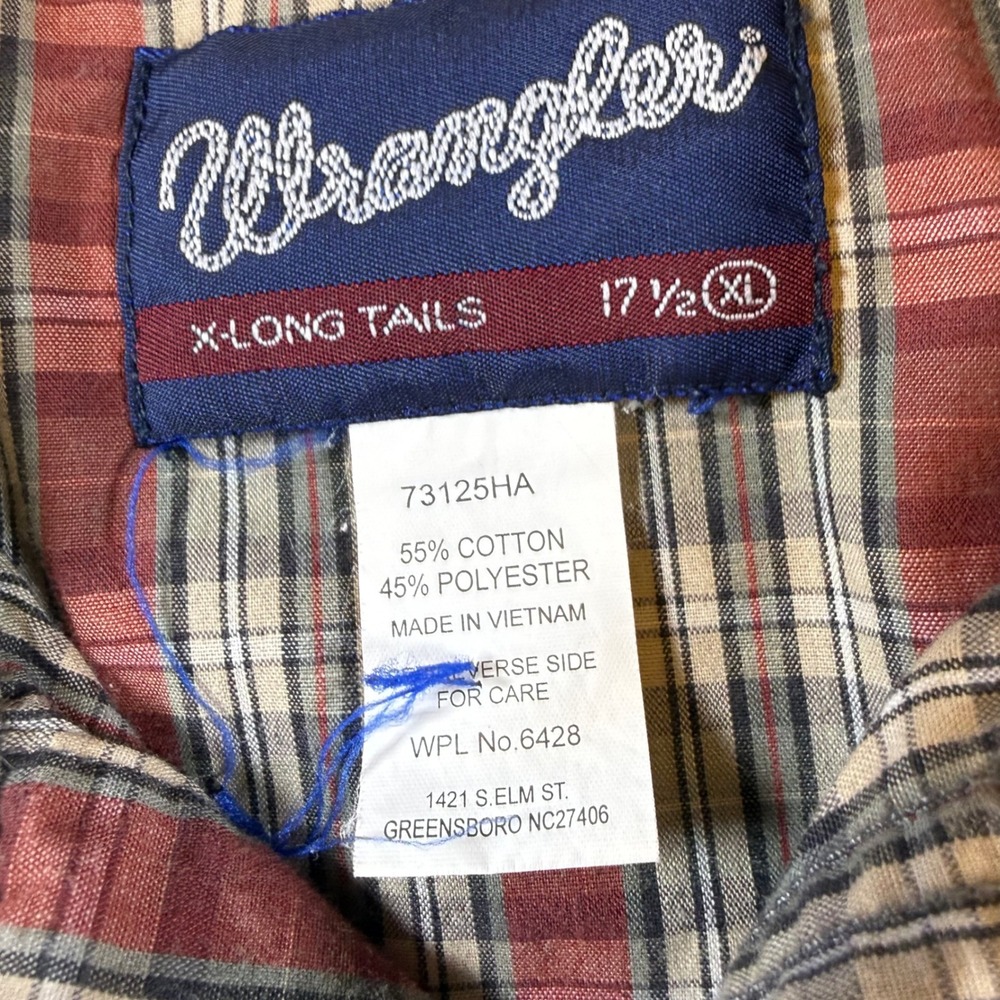 Wrangler Men XL X-Long Tails Western Pearl Snap Plaid Short Sleeve Shirt vintage - Picture 3 of 6